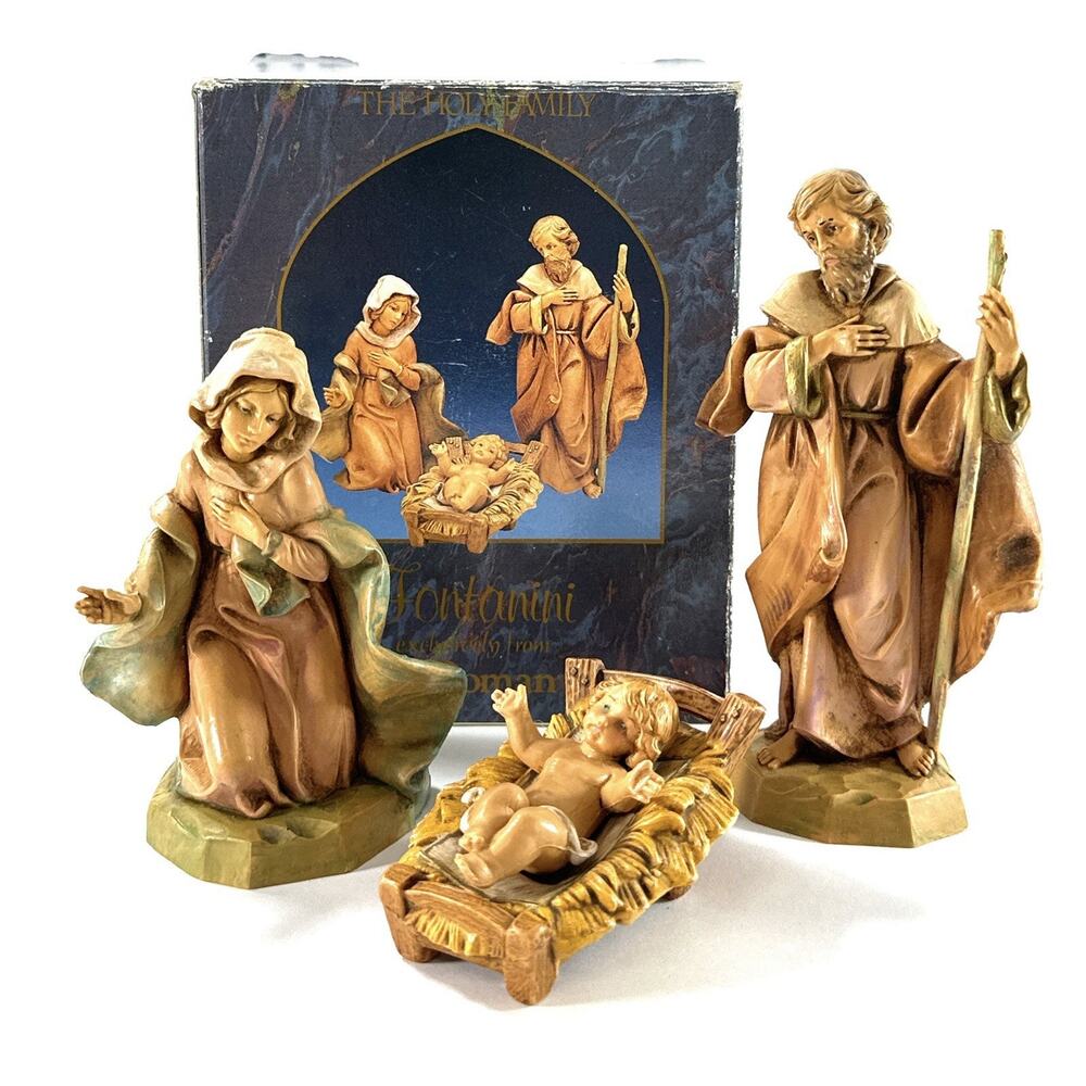 Vintage Fontanini Holy Family Nativity 5” Set 4 Pc Italy Simonetti w/ Box